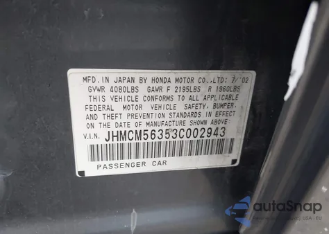 2003 Honda Accord 2.4 Lx z USA, uszkodzony, nr VIN JHMCM56353C002943